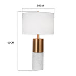 SOGA 60cm White Marble Bedside Modern Desk Table Lamp Living Room Shade with Cylinder Base TABLELAMPH60