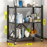 SOGA 2X 3 Tier Steel Black Foldable Kitchen Cart Multi-Functional Shelves Portable Storage Organizer KITCHENXY001X2