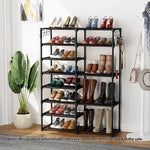 SOGA 12-Shelf Tier Shoe Storage Shelf Space-Saving Caddy Rack Organiser with Side Hooks Black RACK0001