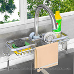 SOGA 2X Silver Kitchen Sink Organiser Faucet Soap Sponge Caddy Rack Drainer with Towel Bar Holder TAN1031X2