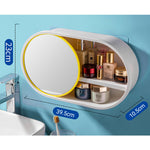 SOGA 39cm Oval Wall-Mounted Mirror Storage Box Vanity Mirror Rack Bathroom Adhesive Shelf Home BATHG323