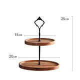 SOGA 2X 15cm 2 Tier Brown Round Wooden Acacia Dessert Tray Cake Snacks Cupcake Stand Buffet Serving WODC237X2