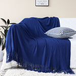 SOGA Royal Blue Acrylic Knitted Throw Blanket Solid Fringed Warm Cozy Woven Cover Couch Bed Sofa BLANKET909