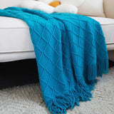 SOGA Blue Diamond Pattern Knitted Throw Blanket Warm Cozy Woven Cover Couch Bed Sofa Home Decor with BLANKET904