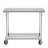 SOGA 100cm Commercial Catering Kitchen Stainless Steel Prep Work Bench Table with Wheels WORKBENCHSS8008100CM