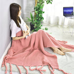 SOGA Pink Tassel Fringe Knitting Blanket Warm Cozy Woven Cover Couch Bed Sofa Home Decor BLANKET930