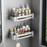 SOGA 2X Silver Wall-Mounted Rectangular Bathroom Storage Organiser Space Saving Adhesive Shelf Rack TAN1007X2