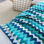 SOGA 170cm Blue Zigzag Striped Throw Blanket Acrylic Wave Knitted Fringed Woven Cover Couch Bed Sofa BLANKET919