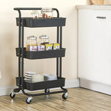 SOGA 3 Tier Steel Black Movable Kitchen Cart Multi-Functional Shelves Portable Storage Organizer KITCHENXY004