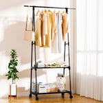 SOGA 2X 2-in-1 Organiser Clothes Shoe Rack Space-Saving Triangular Storage with Wheels Black RACK0012X2