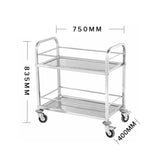 SOGA 2X 2 Tier 75x40x84cm Stainless Steel Drink Wine Food Utility Cart Small FOODCART1206X2