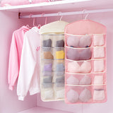 SOGA 2X Pink Double Sided Hanging Storage Bag Underwear Bra Socks Mesh Pocket Hanger Home Organiser SBOX26PNKX2