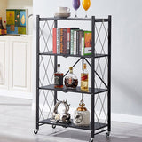 SOGA 2X 4 Tier Steel Black Foldable Kitchen Cart Multi-Functional Shelves Portable Storage Organizer KITCHENXY002X2