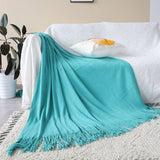 SOGA 2X Teal Acrylic Knitted Throw Blanket Solid Fringed Warm Cozy Woven Cover Couch Bed Sofa Home BLANKET908X2