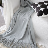 SOGA 2X Grey Acrylic Knitted Throw Blanket Solid Fringed Warm Cozy Woven Cover Couch Bed Sofa Home BLANKET907X2