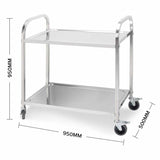 SOGA 2 Tier 95x50x95cm Stainless Steel Kitchen Dining Food Cart Trolley Utility Large FOODCART1004