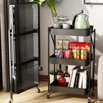 SOGA 3 Tier Steel Black Foldable Kitchen Cart Multi-Functional Shelves Portable Storage Organizer KITCHENXY011