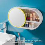 SOGA 39cm Oval Wall-Mounted Mirror Storage Box Vanity Mirror Rack Bathroom Adhesive Shelf Home BATHG323