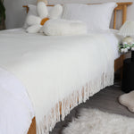 SOGA 2X White Acrylic Knitted Throw Blanket Solid Fringed Warm Cozy Woven Cover Couch Bed Sofa Home BLANKET912X2