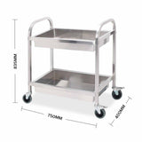 SOGA 2 Tier 75x40x83cm Stainless Steel Kitchen Trolley Bowl Collect Service Food Cart Small FOODCART1203