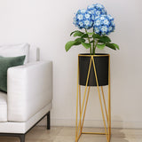 SOGA 2X 50cm Gold Metal Plant Stand with Black Flower Pot Holder Corner Shelving Rack Indoor Display FPOTH52BLKX2