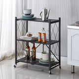 SOGA 2X 3 Tier Steel Black Foldable Kitchen Cart Multi-Functional Shelves Portable Storage Organizer KITCHENXY001X2