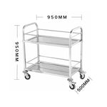 SOGA 2X 2 Tier 95x50x95cm Stainless Steel Drink Wine Food Utility Cart Large FOODCART1204X2