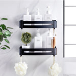 SOGA 2X Black Wall-Mounted Rectangular Bathroom Storage Organiser Space Saving Adhesive Shelf Rack TAN1009X2