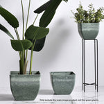 SOGA 2X 27cm Green Grey Square Resin Plant Flower Pot in Cement Pattern Planter Cachepot for Indoor FPOTF2704X2