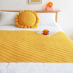 SOGA Yellow Diamond Pattern Knitted Throw Blanket Warm Cozy Woven Cover Couch Bed Sofa Home Decor BLANKET901