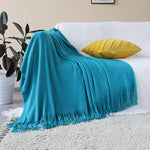 SOGA Blue Acrylic Knitted Throw Blanket Solid Fringed Warm Cozy Woven Cover Couch Bed Sofa Home BLANKET910