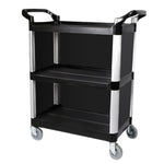 SOGA 2X 3 Tier Covered Food Trolley Food Waste Cart Storage Mechanic Kitchen Black FOODCART1515X2