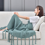 SOGA 2X Green Tassel Fringe Knitting Blanket Warm Cozy Woven Cover Couch Bed Sofa Home Decor BLANKET928X2