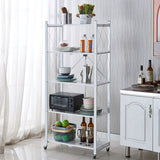 SOGA 5 Tier Steel White Foldable Kitchen Cart Multi-Functional Shelves Portable Storage Organizer KITCHENXY003WHT