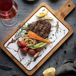 SOGA 2X 33.5cm White Square Wooden Serving Tray Slate Steak Serving Platter Chopping Board Paddle WODE596X2