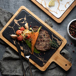 SOGA 2X 33.5cm Black Square Wooden Serving Tray Slate Steak Serving Platter Chopping Board Paddle WODE594X2