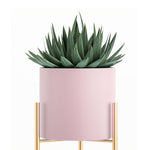 SOGA 2X 2 Layer 42cm Gold Metal Plant Stand with Pink Flower Pot Holder Corner Shelving Rack Indoor FPOTH45PNKX2