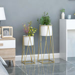 SOGA 50cm Gold Metal Plant Stand with White Flower Pot Holder Corner Shelving Rack Indoor Display FPOTH52WHT