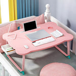 SOGA 2X Pink Portable Bed Table Adjustable Folding Mini Desk With Mini Drawer and Cup-Holder Home BEDTABLEM667X2