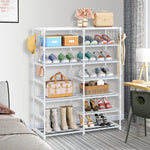 SOGA 12-Shelf Tier Shoe Storage Shelf Space-Saving Caddy Rack Organiser with Side Hooks White RACK0002