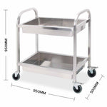 SOGA 2 Tier 95x50x95cm Stainless Steel Kitchen Trolley Bowl Collect Service FoodCart Large FOODCART1201