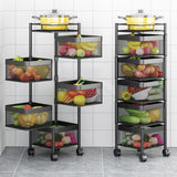 SOGA 5 Tier Steel Square Rotating Kitchen Cart Multi-Functional Shelves Portable Storage Organizer KITCHENXY021