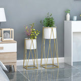 SOGA 2X 70cm Gold Metal Plant Stand with White Flower Pot Holder Corner Shelving Rack Indoor Display FPOTH72WHTX2