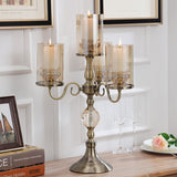 SOGA 58cm 4-Slots Glass Candlestick Candle Holder Stand Pillar Glass/Iron Metal CANDLESTICK3695