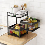 SOGA 2 Tier Steel Square Rotating Kitchen Cart Multi-Functional Shelves Portable Storage Organizer KITCHENXY018