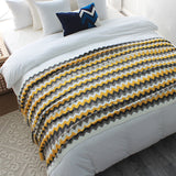 SOGA 220cm Yellow Zigzag Striped Throw Blanket Acrylic Wave Knitted Fringed Woven Cover Couch Bed BLANKET918