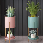 SOGA 2 Layer 42cm Gold Metal Plant Stand with Pink Flower Pot Holder Corner Shelving Rack Indoor FPOTH45PNK