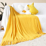 SOGA Yellow Acrylic Knitted Throw Blanket Solid Fringed Warm Cozy Woven Cover Couch Bed Sofa Home BLANKET916