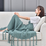 SOGA Green Tassel Fringe Knitting Blanket Warm Cozy Woven Cover Couch Bed Sofa Home Decor BLANKET928