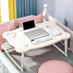 SOGA White Portable Bed Table Adjustable Folding Mini Desk With Mini Drawer and Cup-Holder Home BEDTABLEM666